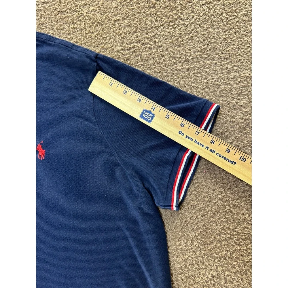Polo Ralph Lauren Mens XL Navy Blue Tipped Custom Slim Fit Polo Shirt